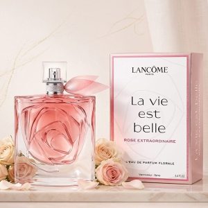 Lancôme Pink Glass Perfume Bottle With Silver-Tone Cap And Pink Ribbon Detail