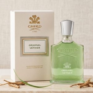 Creed Original Vetiver Fragrance In A Light Green Bottle With A Silver Cap