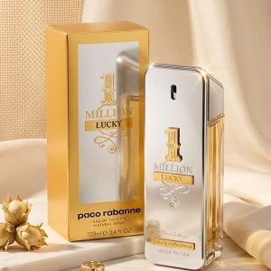 Paco Rabanne 1 Million Lucky Metallic Silver Fragrance Flask With Gold Logo