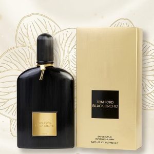 Tom Ford Black Orchid Perfume With Black Ribbed Bottle And Gold Accents